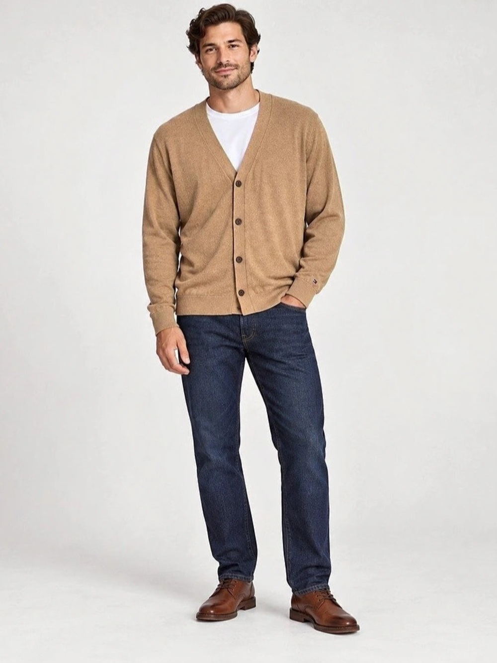 Tommy Hilfiger Men’s XL Tan Pima Cotton V-Neck Cardigan